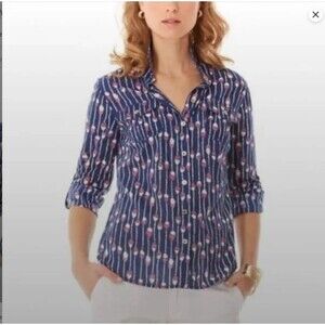 Lilly Pulitzer Size 2 Cruiser Button Up Shirt-Camp Oh Buoy-Roll Tab Sleeve